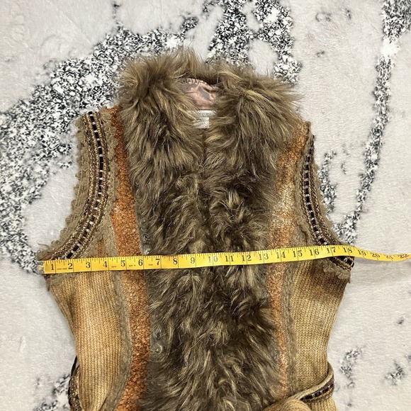 Boston Proper Faux Fur Vest Womens Size Small Boho Belted Western Festival - Picture 7 of 15